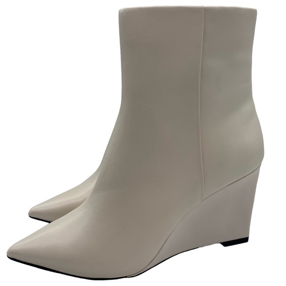 Sanctuary Shoes - Sanctuary Women's Boots Pacer White Leather Ankle Wedge Zip Point Toe Size 6.5